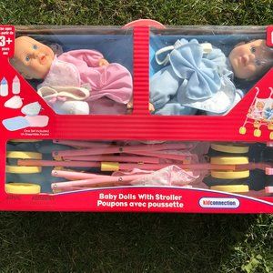 Two Baby Dolls with Double-Stroller PlaySet